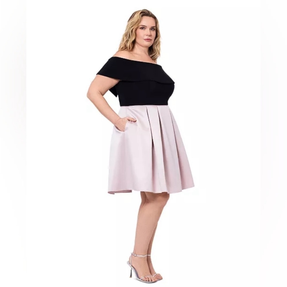 Betsy & Adam Plus Size Off-The-Shoulder Short-Sleeve Fit & Flare Dress NEW 14W